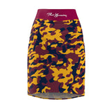 ThatXpression Fashion Navy Gold Camouflaged Women's Pencil Skirt 1YZF2