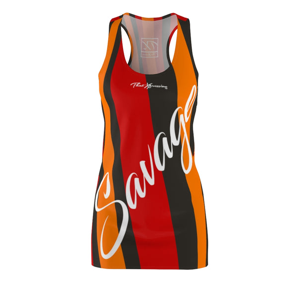 ThatXpression Fashion Pewter Orange Enlarged Savage Print Racerback Dress