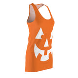 ThatXpression Spooky Happy Smiley Orange Pumpkin Halloween Racerback Dress