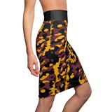 ThatXpression Fashion Gold Black Camouflaged Women's Pencil Skirt 1YZF2