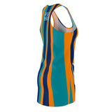 ThatXpression Fashion Teal Orange Navy Enlarged Miami Striped Racerback Dress