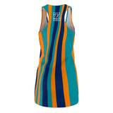 ThatXpression Fashion Teal Orange Navy Enlarged Miami Striped Racerback Dress