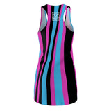 ThatXpression Fashion Purple Teal Black Enlarged Miami Striped Racerback Dress