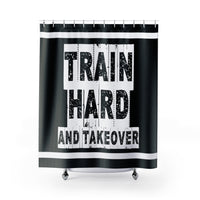 Train Hard And Takeover Sports Fitness Themed Black(CF) Bathroom Curtains