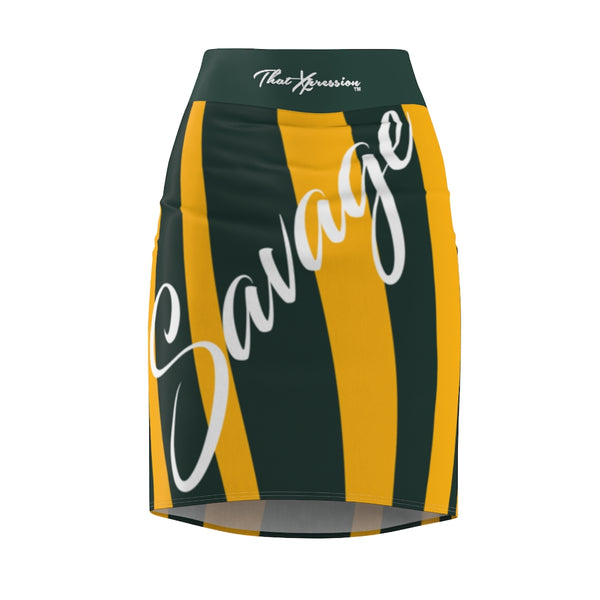 ThatXpression Fashion Green Bay Savage Striped Themed Women's Pencil Skirt 1YZF2