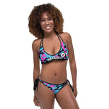 ThatXpression Reversible Miami Vice City Heat Camo Striped Black Teal Jersey Bikini Swimsuit Set
