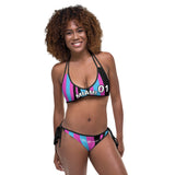 ThatXpression Reversible Miami Vice City Heat Camo Striped Black Teal Jersey Bikini Swimsuit Set