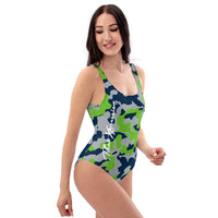 ThatXpression Fashion Camo Seattle Themed Navy Green One-Piece Swimsuit