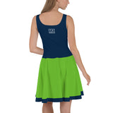 ThatXpression Navy Green Seattle Jersey Themed Skater Dress