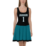 ThatXpression Teal Black Jaguars Jersey Themed Skater Dress