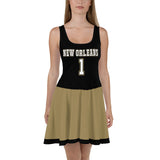 ThatXpression Black Gold New Orleans Jersey Themed Skater Dress