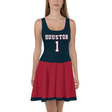 ThatXpression Navy Red Houston Jersey Themed Skater Dress