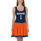 ThatXpression Navy Orange Denver Jersey Themed Skater Dress