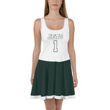 ThatXpression Green White Jets Jersey Themed Skater Dress