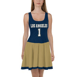 ThatXpression Navy Gold Los Angeles Jersey Themed Skater Dress