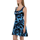 ThatXpression Fashion Navy Blue Camo Skater Dress