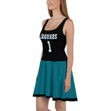 ThatXpression Teal Black Jaguars Jersey Themed Skater Dress