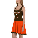 ThatXpression Orange Brown Cleveland Jersey Themed Skater Dress