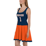 ThatXpression Navy Orange Denver Jersey Themed Skater Dress