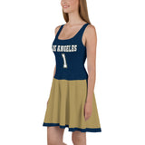 ThatXpression Navy Gold Los Angeles Jersey Themed Skater Dress