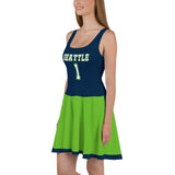ThatXpression Navy Green Seattle Jersey Themed Skater Dress
