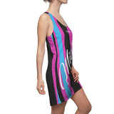 ThatXpression Fashion Purple Teal Black Enlarged Miami Striped Racerback Dress