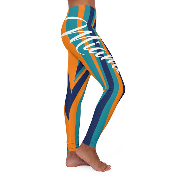 ThatXpression Fashion Navy Teal Stripe Miami Spandex Leggings