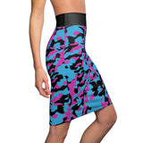 ThatXpression Fashion Purple Teal Black Camouflaged Women's Pencil Skirt 7X41K