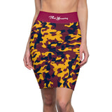ThatXpression Fashion Navy Gold Camouflaged Women's Pencil Skirt 1YZF2