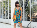 ThatXpression Camo Crazy Miami Orange Blue Scheme Fitted Dress