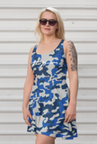 ThatXpression Fashion Camo Gray Blue Navy Skater Dress