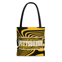 ThatXpression Gym Fit Multi Use Pittsburgh Themed Swirl Black Yellow Tote bag
