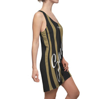 ThatXpression Fashion Black Gold Enlarged Savage Print Racerback Dress