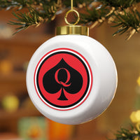 Queen Of Spades Black Red Festive Christmas Ball Ornament With Ribbon