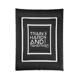 Train Hard And Takeover Affirmation Sports Gym Fitness Black(CF6) Comforter