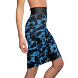 ThatXpression Fashion Teal Black Camouflaged Carolina Women's Pencil Skirt 7X41K