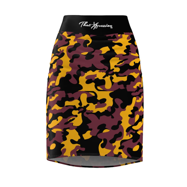 ThatXpression Fashion Gold Black Camouflaged Women's Pencil Skirt 1YZF2