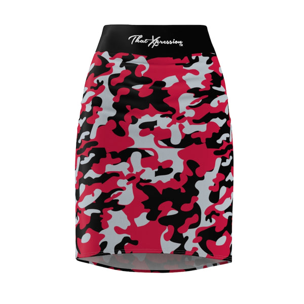 ThatXpression Fashion Red Gray Black Camouflaged Women's Pencil Skirt 7X41K