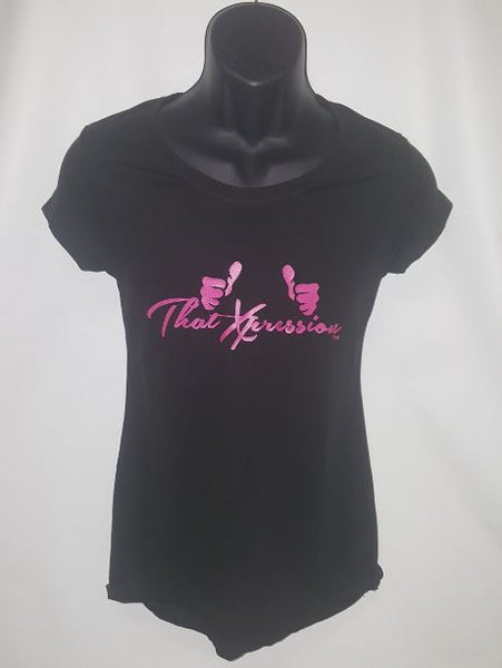 IG Special Pink Branded Black Ladies Gym Workout T-Shirt