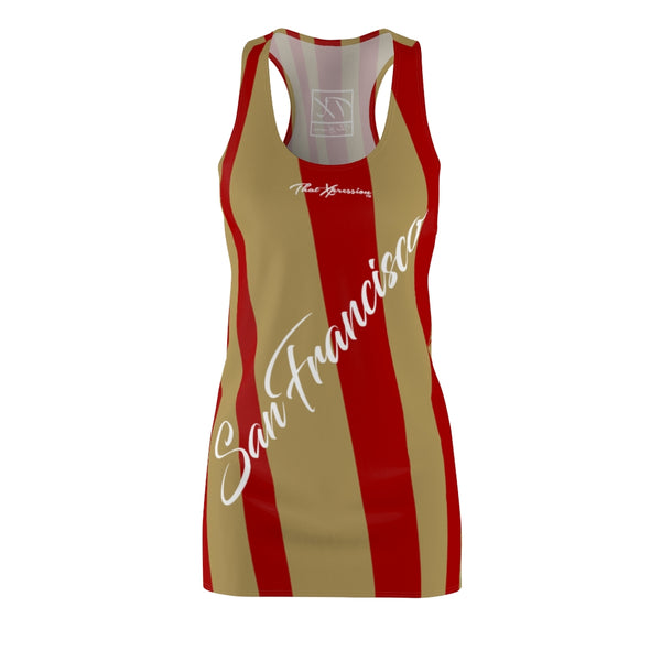 ThatXpression Fashion Red Gold Enlarged San Francisco Print Racerback Dress