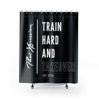 Train Hard And Takeover Sports Fitness Themed Black(CF) Bathroom Curtains