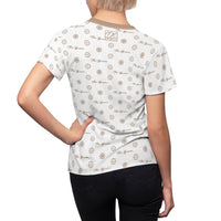 ThatXpression Fashion's Elegance Collection White and Tan Script Women's T-Shirt
