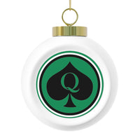 Queen Of Spades Black Green Festive Christmas Ball Ornament With Ribbon