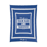 Train Hard And Takeover Affirmation Sports Gym Fitness Blue(CF7) Comforter