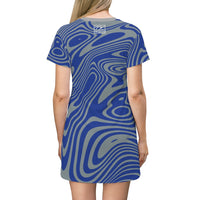 ThatXpression Fashion Blue Gray Swirl T-Shirt Dress P98J