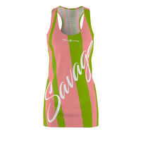 ThatXpression Fashion Pink Green Enlarged Savage Striped Racerback Dress