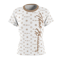 ThatXpression Fashion's Elegance Collection White and Tan Script Women's T-Shirt