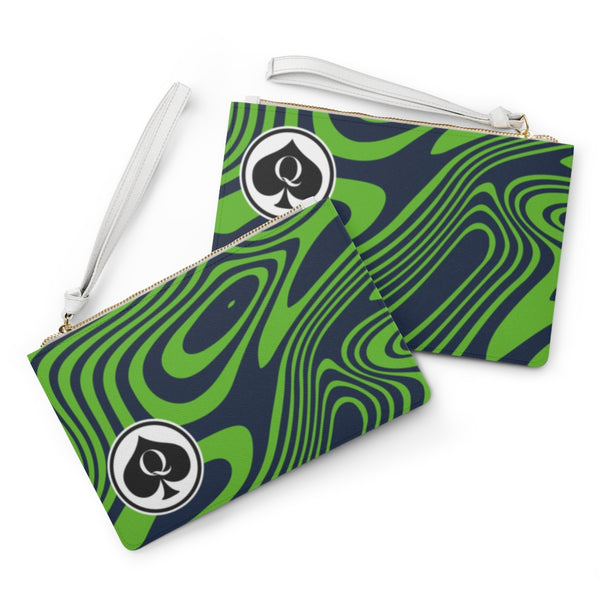 Queen Of Spades Collection Navy Green Clutch Bag