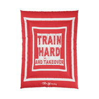 Train Hard And Takeover Affirmation Sports Gym Fitness Red(CF1) Comforter