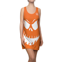 ThatXpression Spooky Evil Grin Orange Pumpkin Halloween Racerback Dress